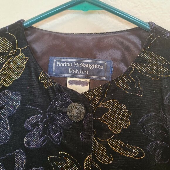 Norton McNaughton Jacket Womens Size 4P Black Velvet Floral Glitter Formal Party - Picture 3 of 12